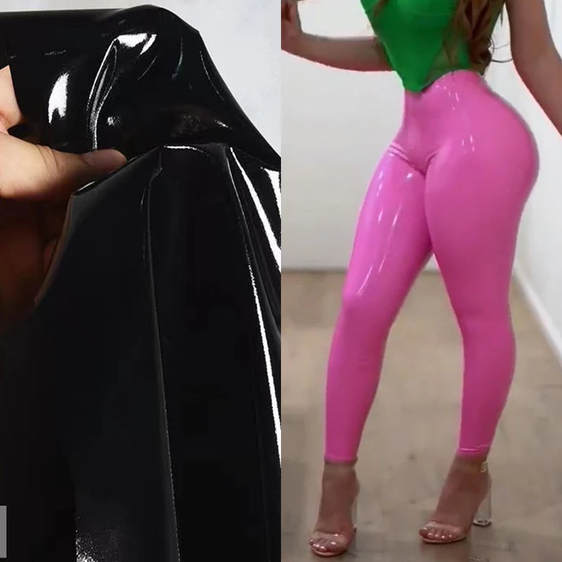 Damen Wet Look Faux Leder Leggings – Seamless High Waist, Skinny Slim Fit & Bodycon Pencil Pants in glänzender Lederoptik