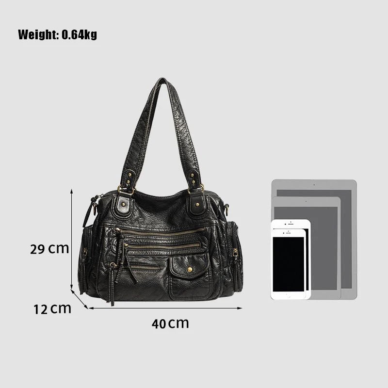 Bolso tote Punk Biker para mujer – Bolso grande de piel sintética y bandolera en estilo moto con bolsillos y múltiples bolsillos 