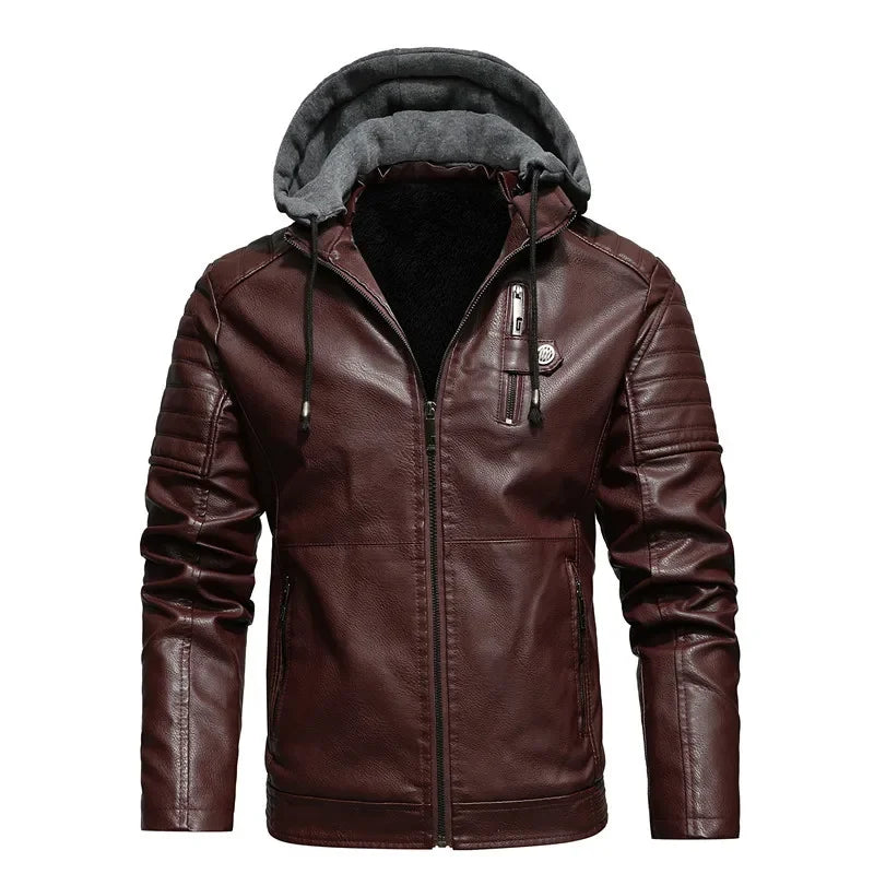 Herren PU Lederjacke Slim Fit – Warme Motorradjacke mit Fleece-Futter, Reißverschluss & Taschen für Herbst & Winter bis Größe 5XL