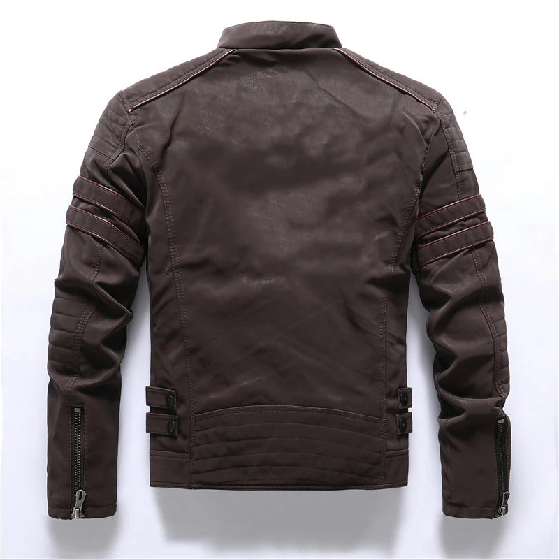 Herren Motorrad PU-Lederjacke mit Fleece-Futter – Vintage Biker Jacke mit Stehkragen &amp; Multi-Taschen pour Herbst &amp; Winter 2025