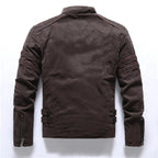 Herren Motorrad PU-Lederjacke mit Fleece-Futter – Vintage Biker Jacke mit Stehkragen &amp; Multi-Taschen pour Herbst &amp; Winter 2025