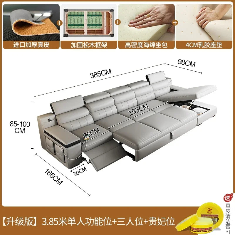 Designer Ledersofa für das Wohnzimmer – Verstellbares, faltbares & modulares Lounge-Sofa aus Echtleder im minimalistischen Design