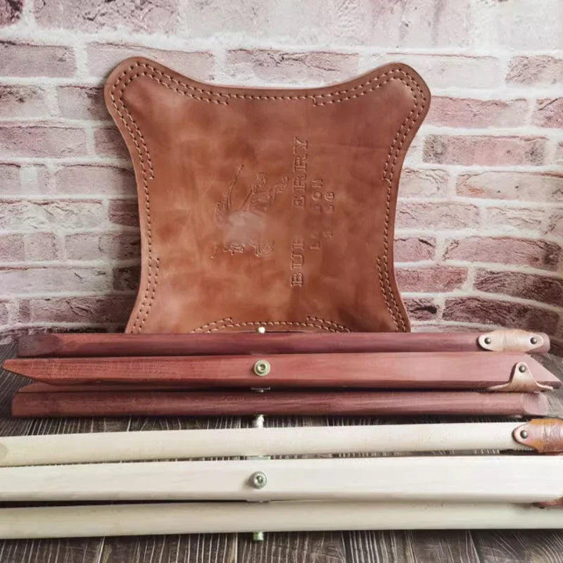 Vintage Leder & Massivholz Hocker – Kompakter Schuhwechsel- & Fußhocker im Retro-Morocco-Stil, stabiler Wohn- & Sitzhocker