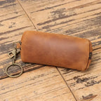 Genuine Leather Damen Münzbörse - Cartera de mano con cremallera vintage aus Rindsleder mit Kartenfach &amp; Schlüsselhalter 