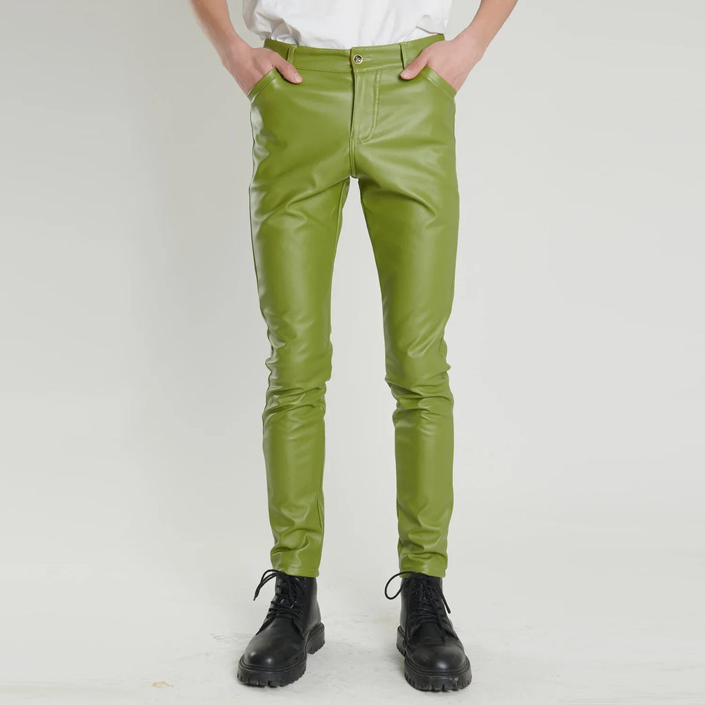 Pantalon de motard en cuir PU Slim Fit pour hommes – Pantalon de moto en rouge, bleu et orange pour fête, bar et club (Gr. 28–40)