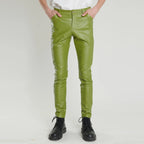 Pantalon de motard en cuir PU Slim Fit pour hommes – Pantalon de moto en rouge, bleu et orange pour fête, bar et club (Gr. 28–40)