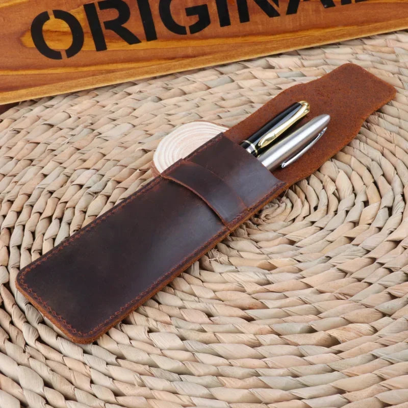 Handgefertigtes Vintage Leder Stifteetui aus Rindsleder – Echtes Leder Pen Case für Füllfederhalter, Reisen & Journaling