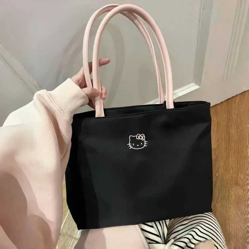 Sacs à provisions pour femmes avec autocollants Cartoon – Grand sac à provisions noir en nylon, doux et moderne