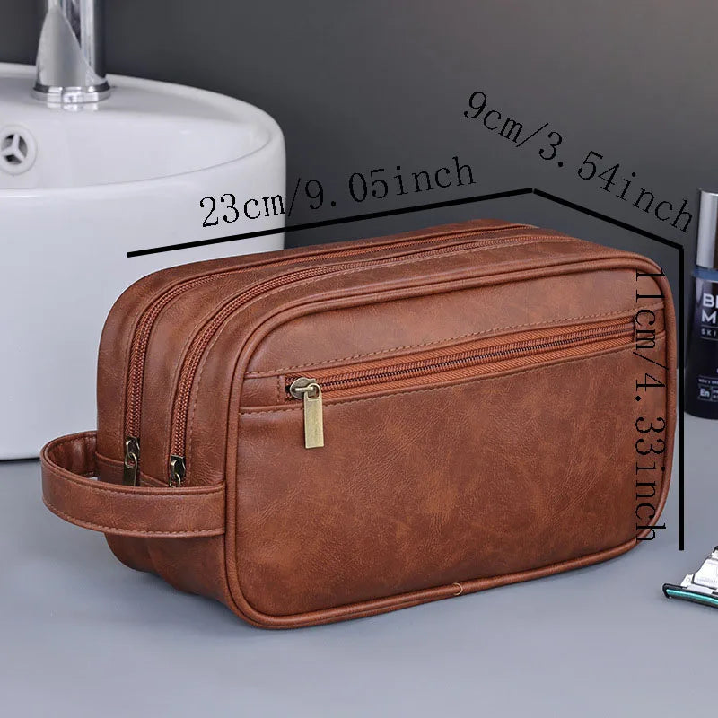 Herren Outdoor Kulturbeutel aus PU-Leder – Faltbare &amp; erweiterbare Reisekosmetiktasche mit großer Kapazität