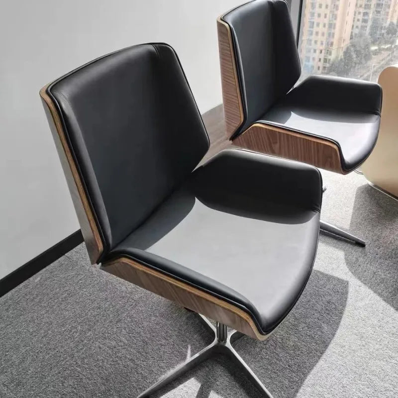 Mid-Century Bürostuhl aus Leder – Höhenverstellbarer Executive Drehstuhl mit Armlehnen & Bentwood-Design für Home Office & Arbeitsplatz