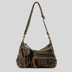 MR.YLLS Vintage Schultertasche für Damen – Bolso bandolera de cuero de PU con mehreren Fächern, Retro Y2K Motorrad-Tasche 2024