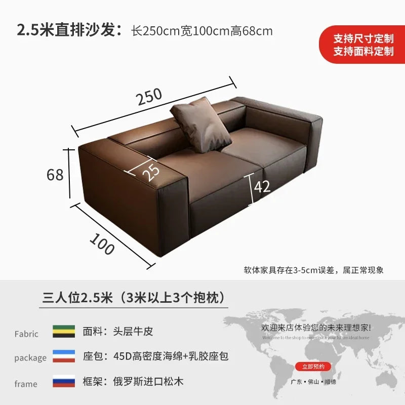 Nordisches Luxus Leder-Ecksofa im minimalistaischen Design – Designer Lounge Sofa aus Rindsleder, modernes Relax-Sofa für Wohnzimmer &amp; Salon