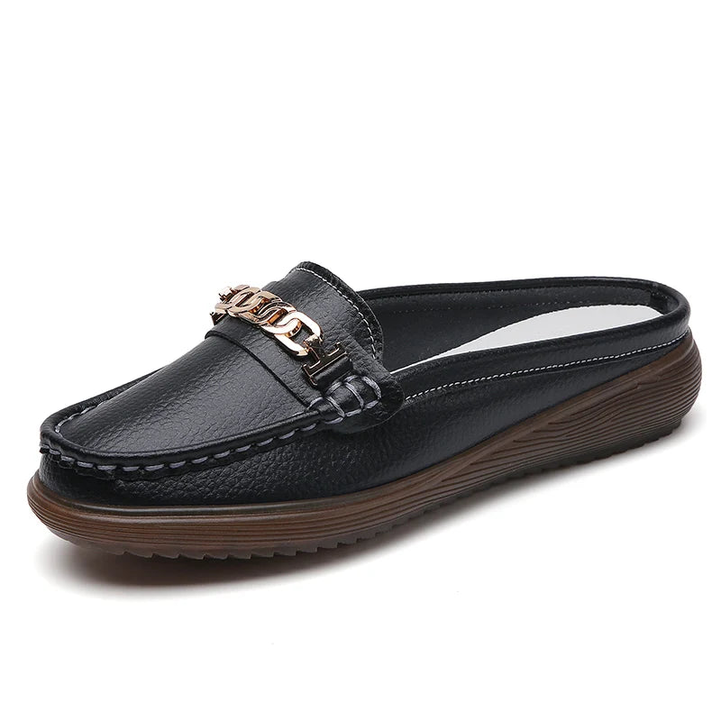Sanzoog Damen Halbschuhe – Echtes Leder, bequeme Slip-On Loafers, Mokassins, Indoor- &amp; Outdoor Flats, große Größen 42-43 