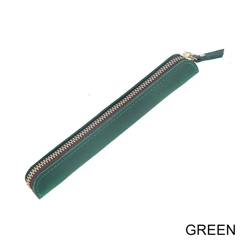 Vintage Leder Stifteetui aus Rindsleder mit Reißverschluss – Schlanke Pen Pouch für Schule, Büro &amp; Notizbuch 