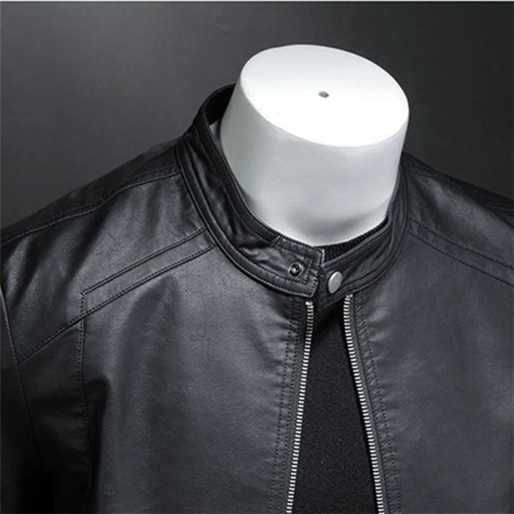 Herren PU Lederjacke mit Stehkragen – Slim Fit Motorradjacke im Casual Biker-Stil für Frühling & Herbst