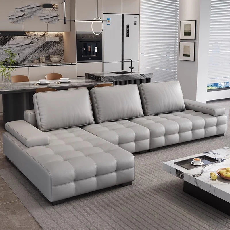 Luxuriöses Designer Leder-Ecksofa im italienischen Stil – Moderne Relax-Wohnlandschaft in L-Form aus Echtleder, individuell konfigurierbar