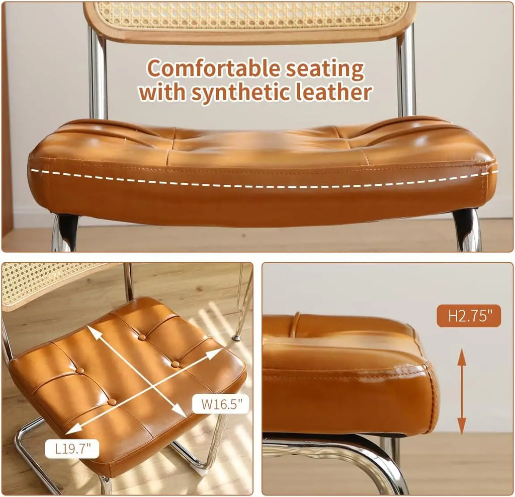 Moderne Rattan-Esszimmerstühle aus Kunstleder mit Chrombeinen – Sillas auxiliares de diseño de mediados de siglo para Esszimmer, Wohnzimmer &amp; Küche