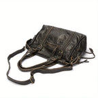 Bolso retro de cuero PU para estudiantes y mensajeros – Bolso grande Y2K para motocicletas y etiquetas