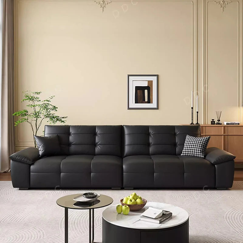 Luxus Sofa in Schwarz aus Echtleder – Italienisch inspiriertes, modernes Designer-Sofa mit Massivholzrahmen