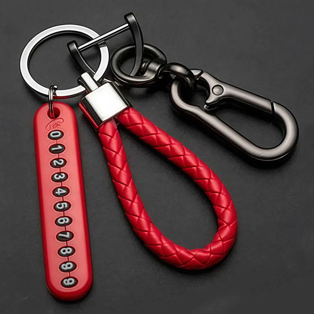Trendiger DIY Leder-Schlüsselanhänger mit geflochtenem Seil – Anti-Verlust Keychain für Auto & Motorrad, schlichter Keyring mit Metallring in Schwarz