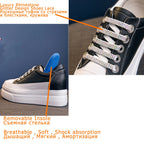 Damen Plateau Sneaker aus echtem Leder – 8 cm Keilabsatz, luxuriöse Schnürschuhe mit Glanzdetails für Frühling, Sommer & Herbst