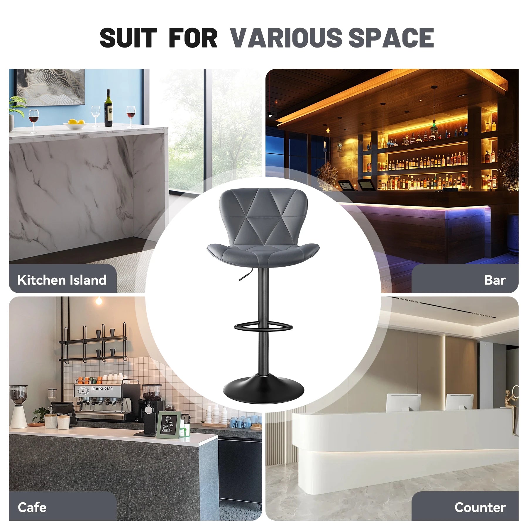 Nalupatio Barhocker 2er Set – Höhenverstellbare 360° Dreh-Barstühle mit Kunstlederpolster für Küche, Theke & Bar