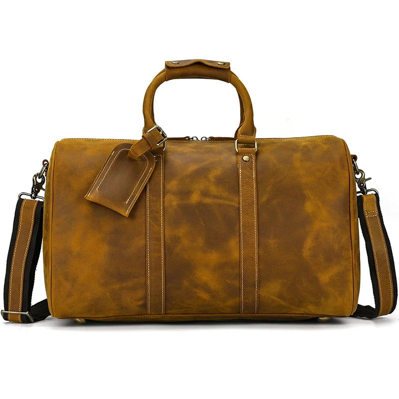 Newsbirds 60 cm Vintage Leder Reisetasche für Herren – Grand sac de week-end au véritable sac à dos pour voyage d'affaires à 3 étages 