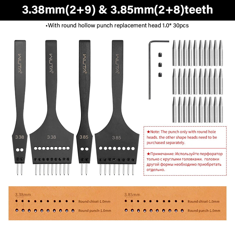 WUTA 3G Leder Pricking Iron mit Wechselkopf – Professionelles Lederlochwerkzeug aus 4Cr13 Stahl, Austauschbare Chisel- & Punch-Köpfe für DIY Lederarbeiten