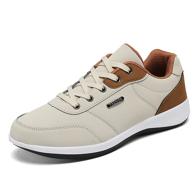 PUAMSS Herren Sneaker aus Leder – Atmungsaktive Sportschuhe, rutschfeste Laufschuhe für Alltag und Training