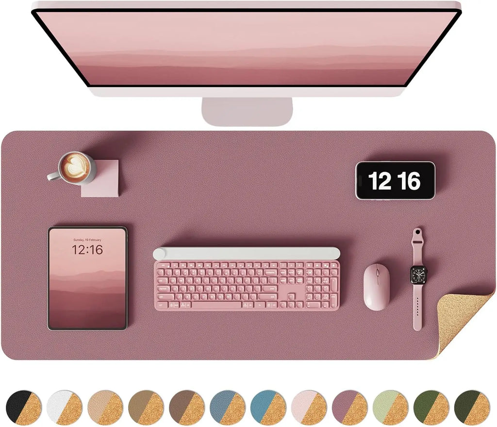 YSAGi Doppelseitige Leder Schreibtischunterlage – Große Wasserdichte Desk Mat mit Eco-Kork, Rutschfeste Schreibtischauflage & Mauspad für Büro und Zuhause
