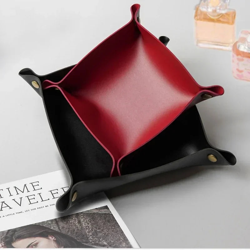 Nordic Style PU Leder Ablageschale – Faltbarer Desktop Organizer für Schlüssel, Schmuck & Kosmetik (21×14×8 cm)