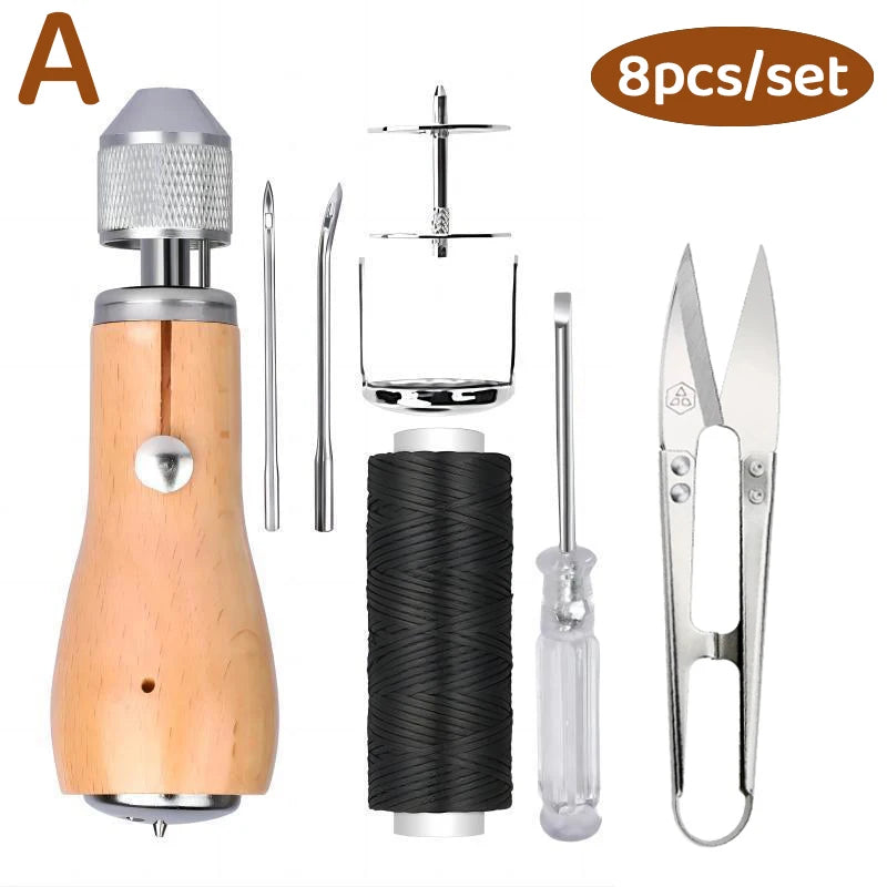 8-teiliges DIY Leder Nähset – Handnäh-Werkzeug für Kantenstich, Gürtel, Schuhe & Canvas-Reparatur