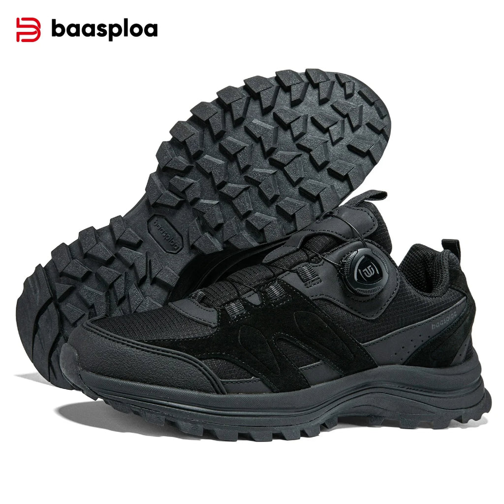 Baasploa Herren Wanderschuhe – Baskets d'extérieur en cuir, imperméables, festives, confortables pour le trail, la marche et les promenades
