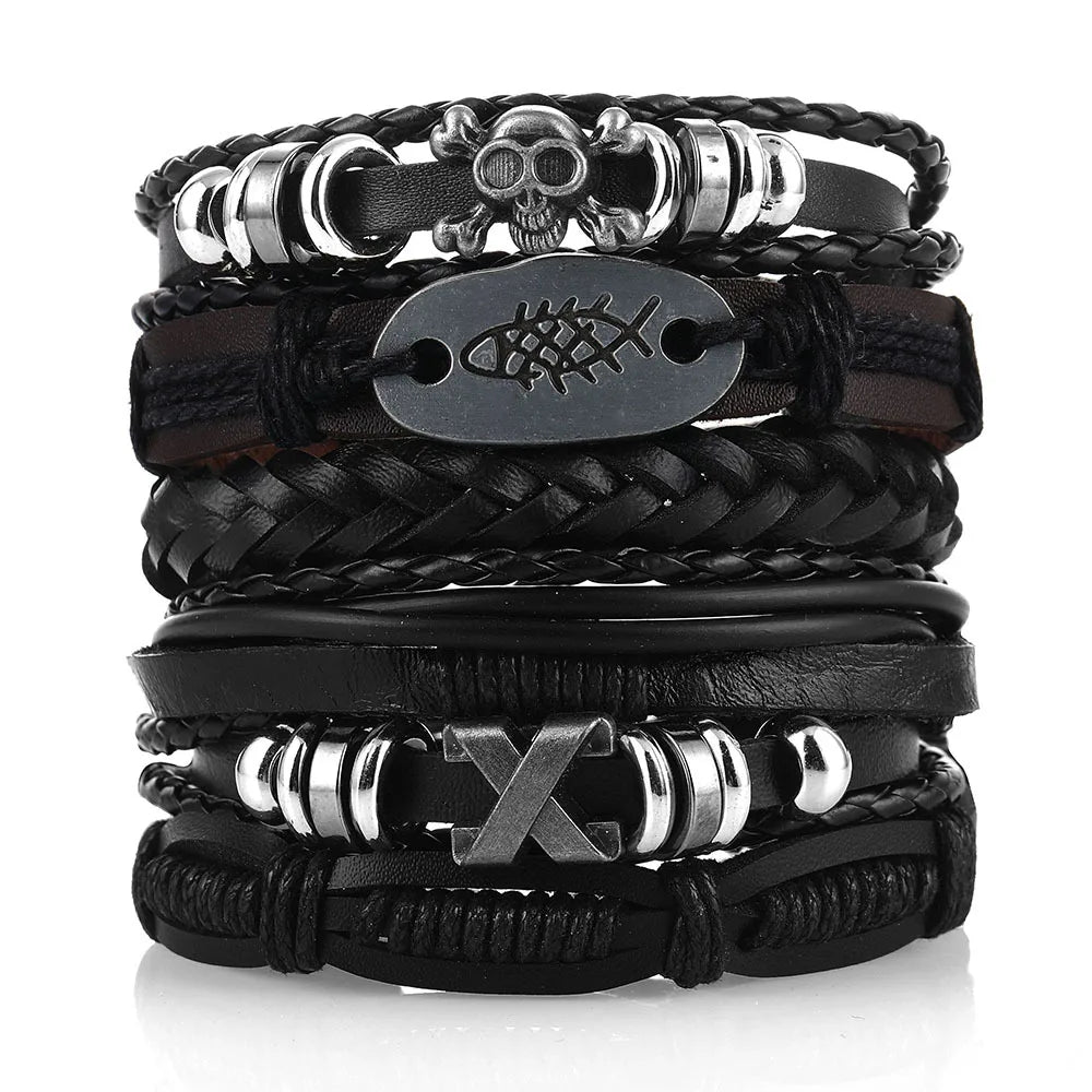 Viking Lederarmband mit Totenkopf – Verstellbares Herren- & Unisex Armband im Neo-Gothic Stil, Geflochtenes Lederarmband
