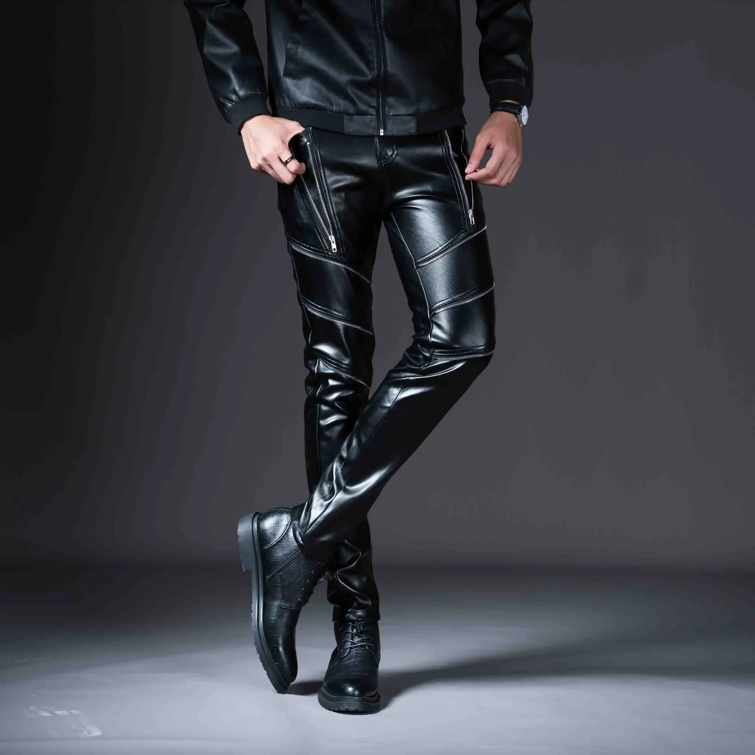 Pantalons de motard skinny en cuir pour hommes - Pantalons de moto et de club avec coupe slim pour tous les vêtements, vêtements et loisirs