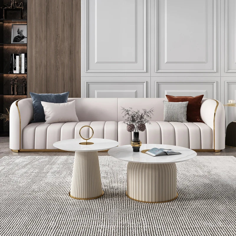 Luxuriöses Vollleder Designer-Sofa – Modernes 2,8 m Lounge-Sofa aus Rindsleder mit Latex-Polsterung, nordischer Light-Luxury-Stil pour Wohnzimmer &amp; Flur