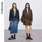 SENTUBILA Damen PU Lederjacke 2025 – Vintage Kurzjacke mit Stehkragen, lockere Kunstlederjacke mit Reißverschluss für Büro & Alltag