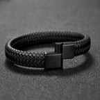 Brassard en cuir rétro pour hommes – Offenes, handgeflochtenes Wickelarmband aus Leder, schlichtes Outdoor Armband en noir 