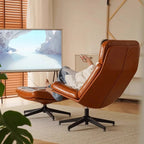 Nordic Light Luxury Bauhaus Ledersessel – Drehbarer Harburg Chair aus Leder &amp; Massivholz, exclusivo sofá individual Relaxstuhl para Wohnzimmer &amp; Büro 