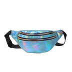 Riñonera de piel sintética para mujer y hombre, bandolera holográfica con láser, bandolera y bolso de pecho impermeable para deportes y etiquetas