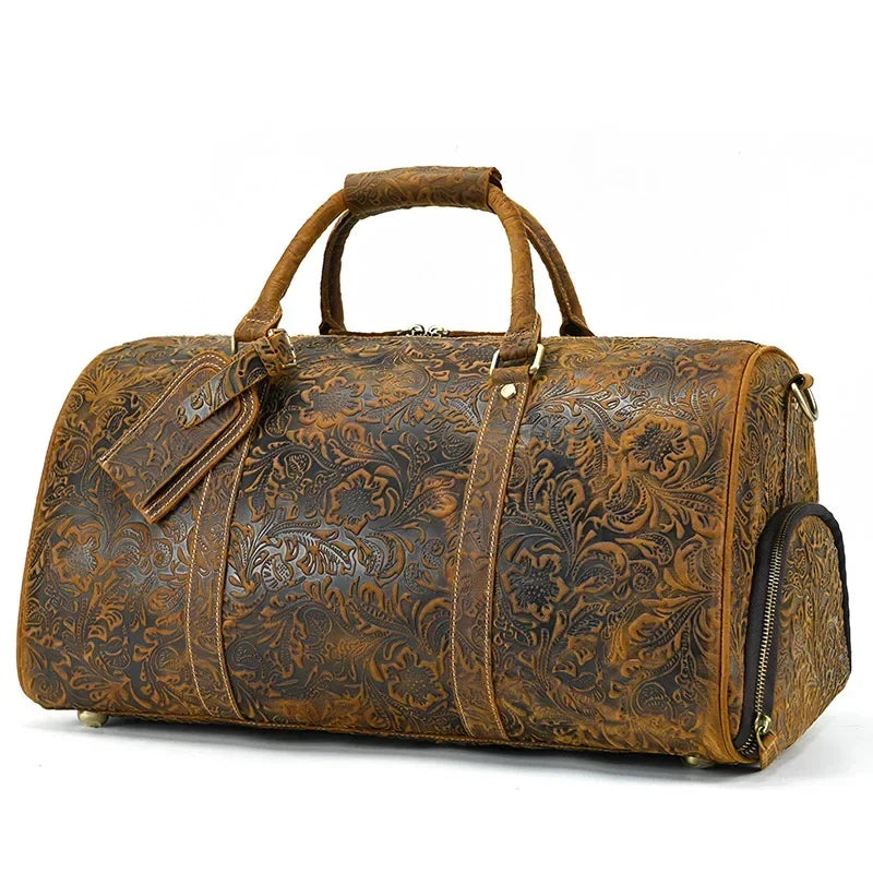 Vintage Reisetasche aus echtem Leder 52 cm - Große Crazy Horse Cowhide Travel Duffle mit Schultergurt, hochwertige Wochenendtasche für Herren 