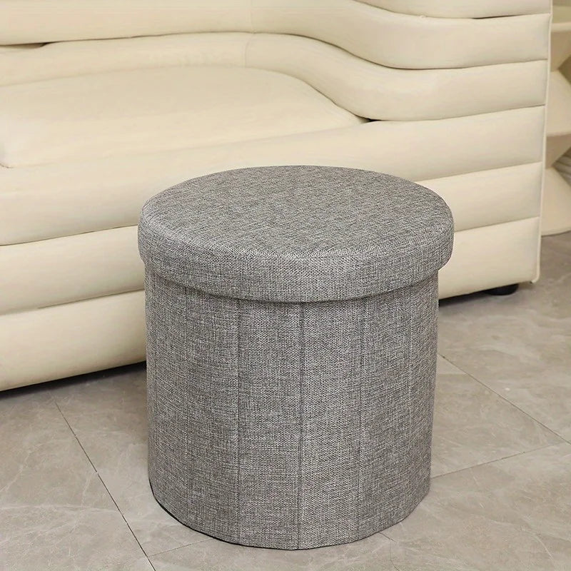 Kreativer runder Teddy-Stoff Hocker mit Stauraum – Weicher Bucket Ottoman & Schminkstuhl für Wohnzimmer & Schlafzimmer