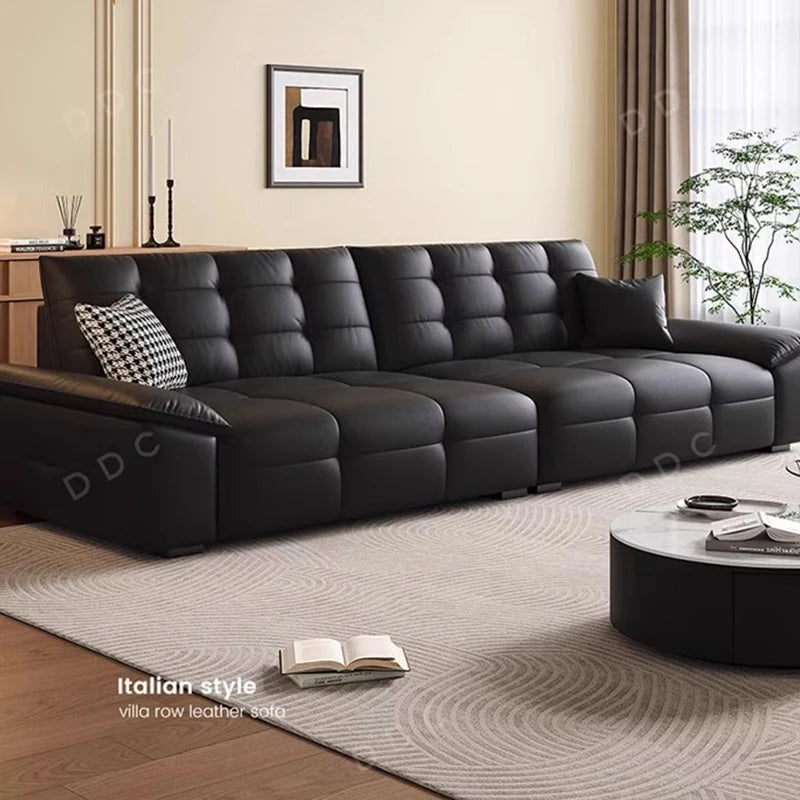 Luxus Sofa in Schwarz aus Echtleder – Italienisch inspiriertes, modernes Designer-Sofa mit Massivholzrahmen