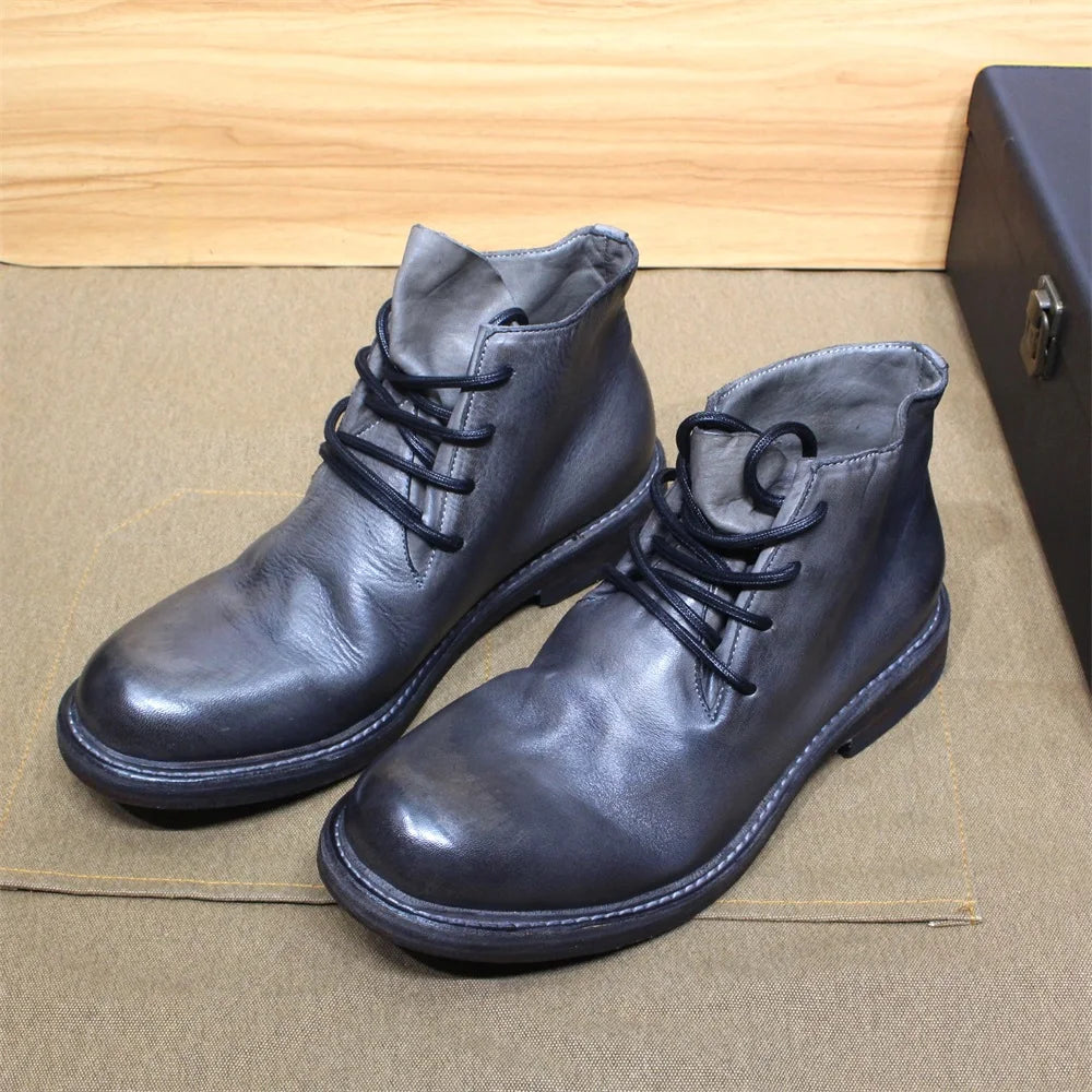 Felix Chu Herren British Style Ankle Boots – Handgefertigte Motorrad- & Winterstiefel aus echtem Kalbsleder, Lederlaufsohle, Größen 39-46