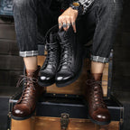 COZOK Herren Vintage Work Boots – Hochwertige Ankle Boots aus Lederimitat, British Style, Retro Plattform-Schuhe