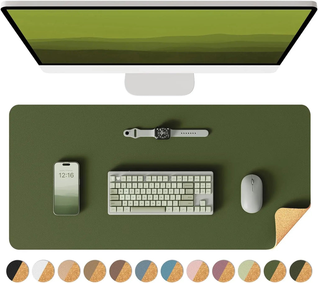 YSAGi Doppelseitige Leder Schreibtischunterlage – Große Wasserdichte Desk Mat mit Eco-Kork, Rutschfeste Schreibtischauflage & Mauspad für Büro und Zuhause