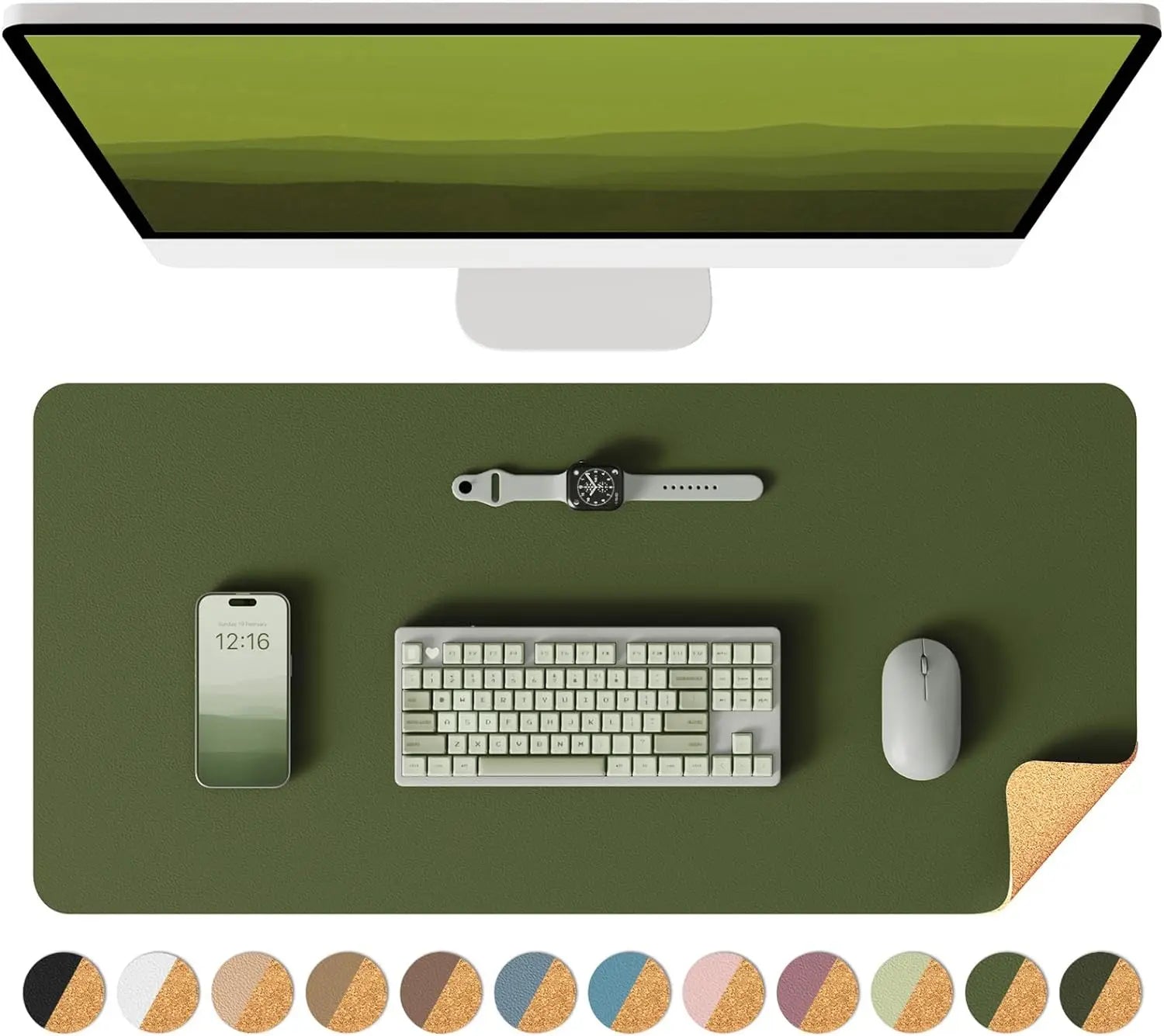 YSAGi Doppelseitige Leder Schreibtischunterlage – Große Wasserdichte Desk Mat mit Eco-Kork, Rutschfeste Schreibtischauflage & Mauspad für Büro und Zuhause