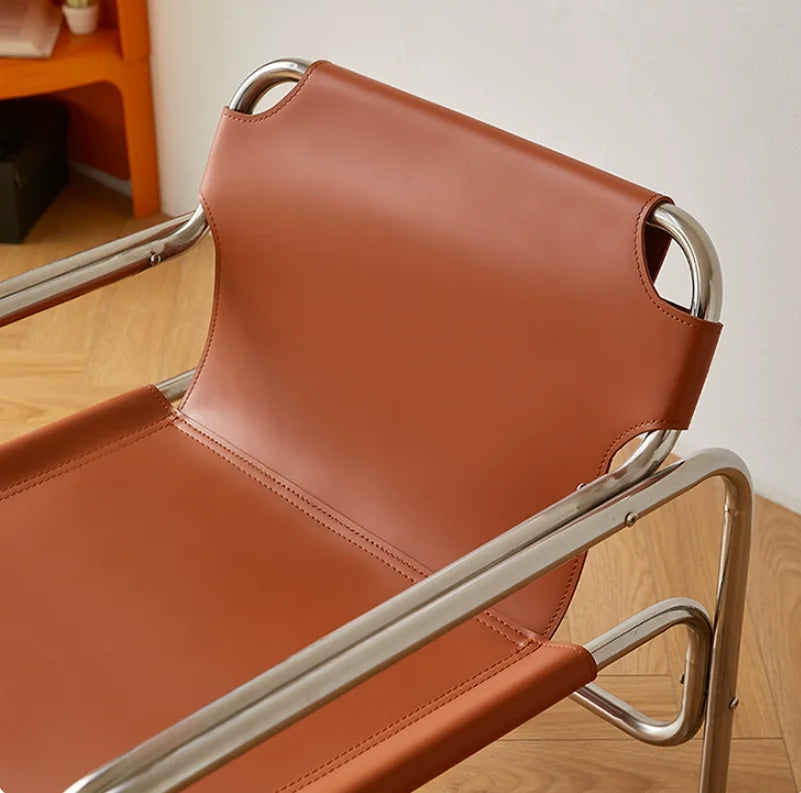 Sillón Bauhaus aus Sattelleder &amp; Edelstahl – Diseñador clásico-Lehnstuhl im minimalistaischen Stil für Wohnzimmer