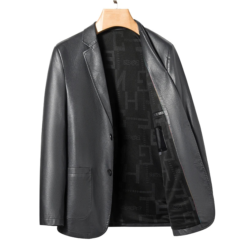 Mens Leather Jackets Business Casual PU Leather Blazer Jackets Fashion Slim Fit Motorcycle Suede Solid Color Outerwear Plus Size