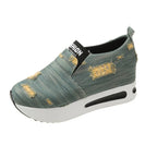 Damen Sneaker Silber mit Plateau – Slip-On Loafer aus PU-Leder mit Keilabsatz & dicker Sohle für Frühling & Herbst